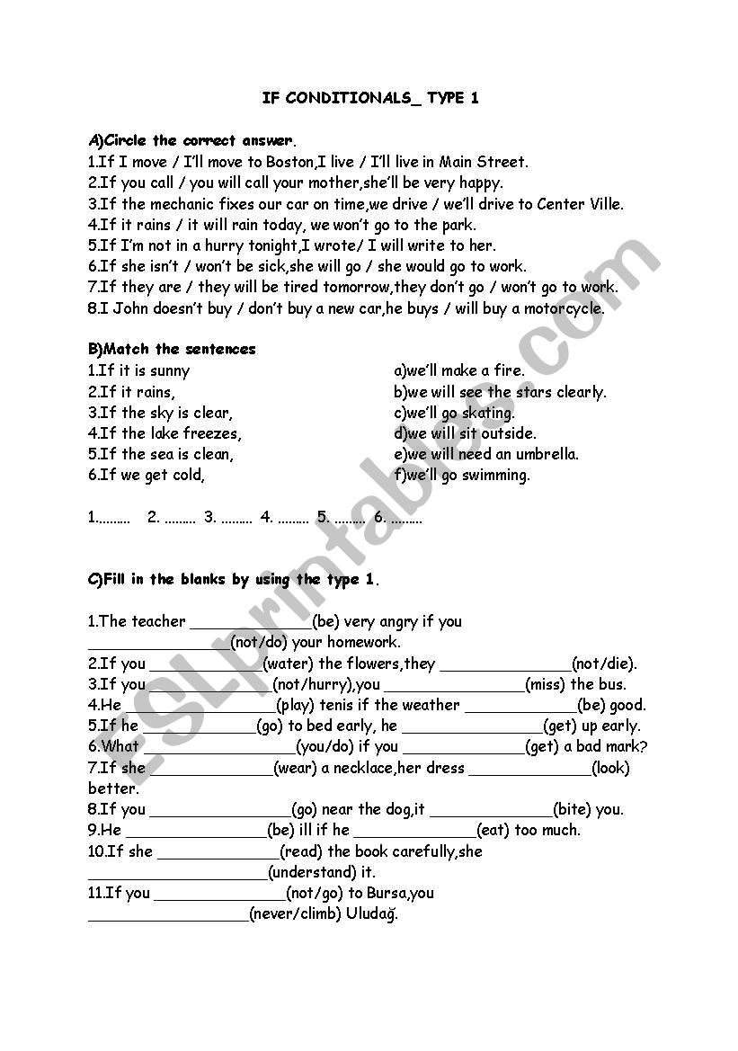 If Conditional -Type 1 worksheet