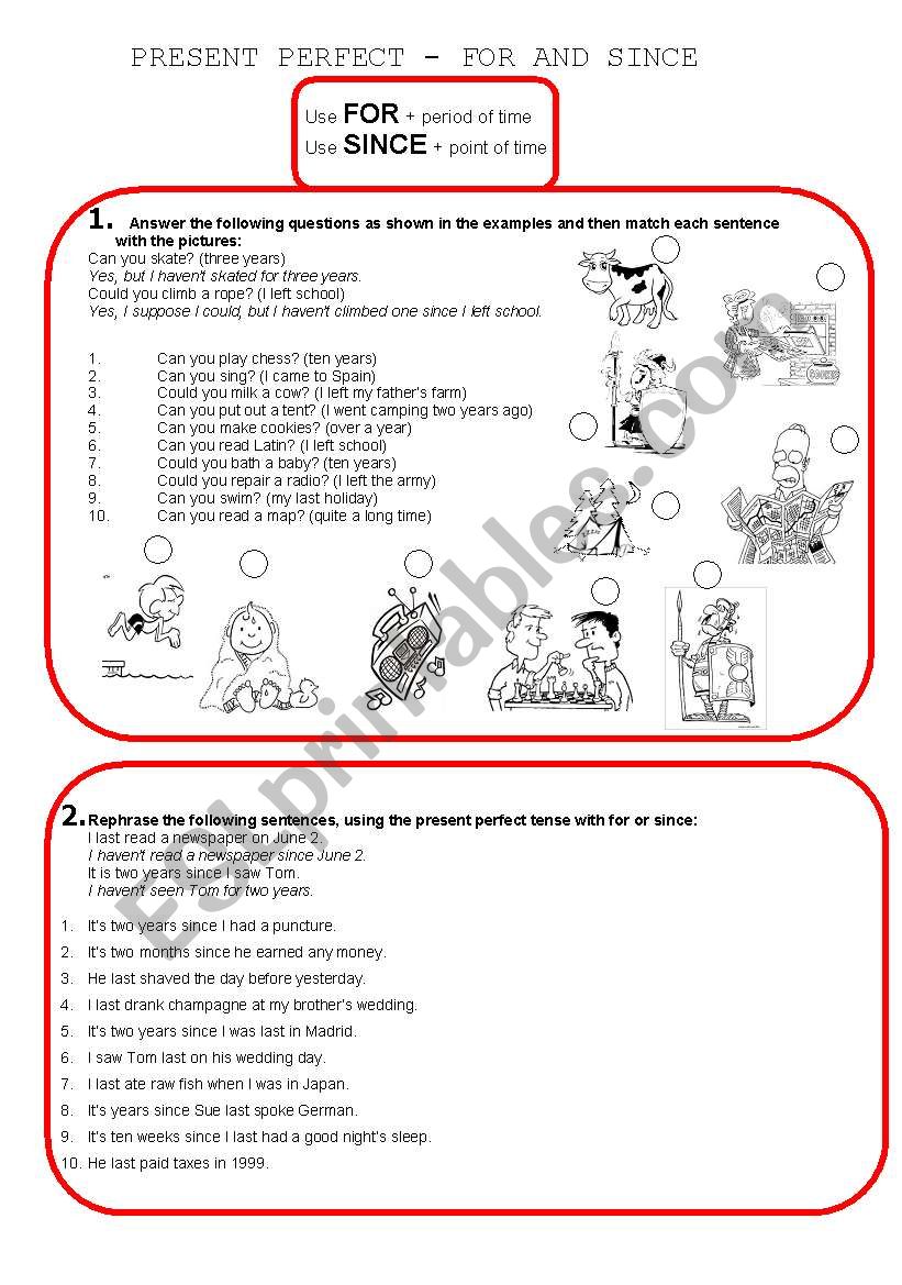 Present Perfect with for and since