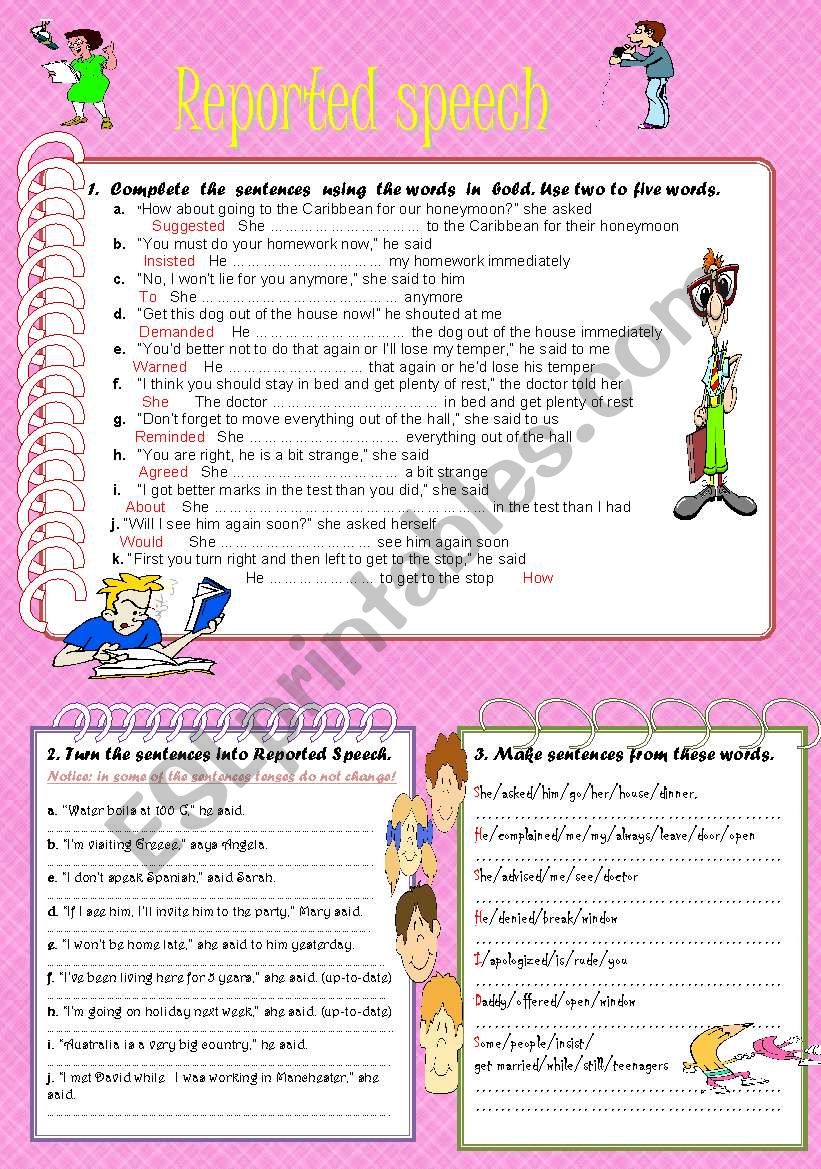 REPORTED SPEECH worksheet