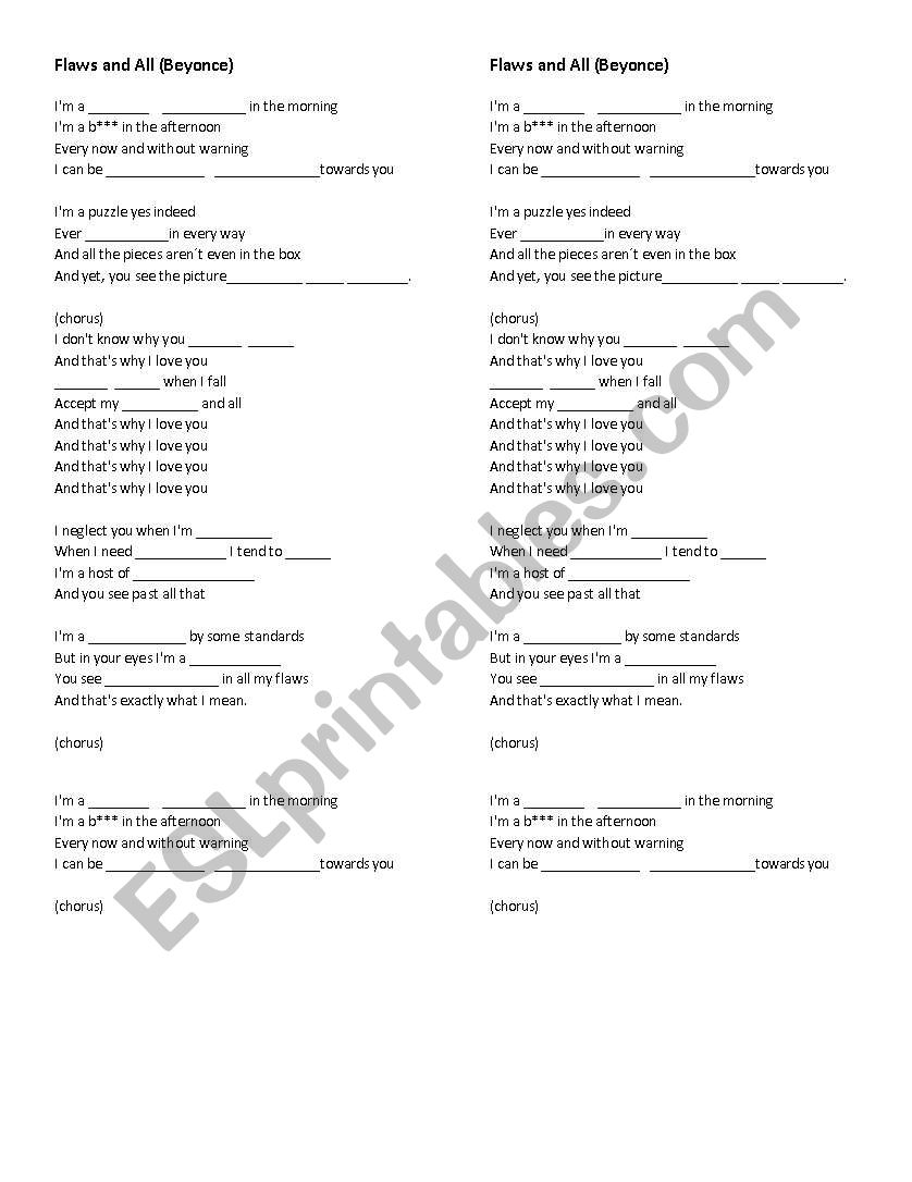 Flaws and All worksheet