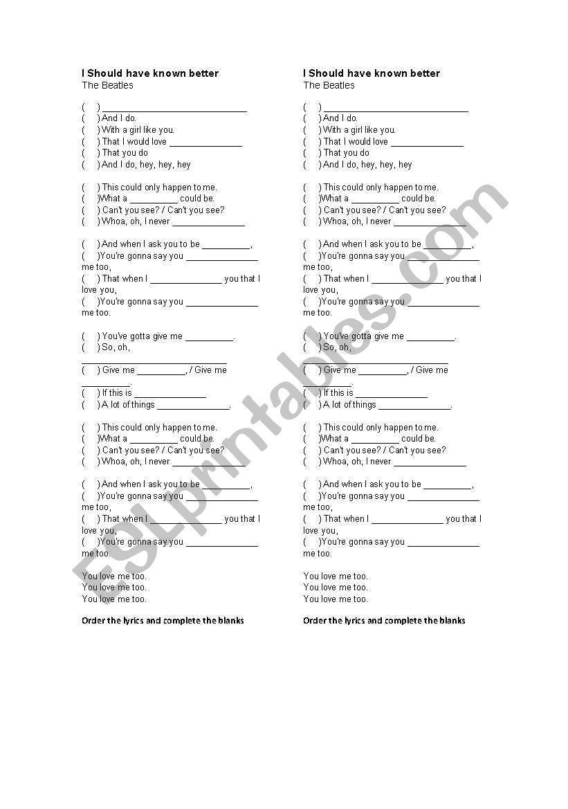 I should have known better worksheet