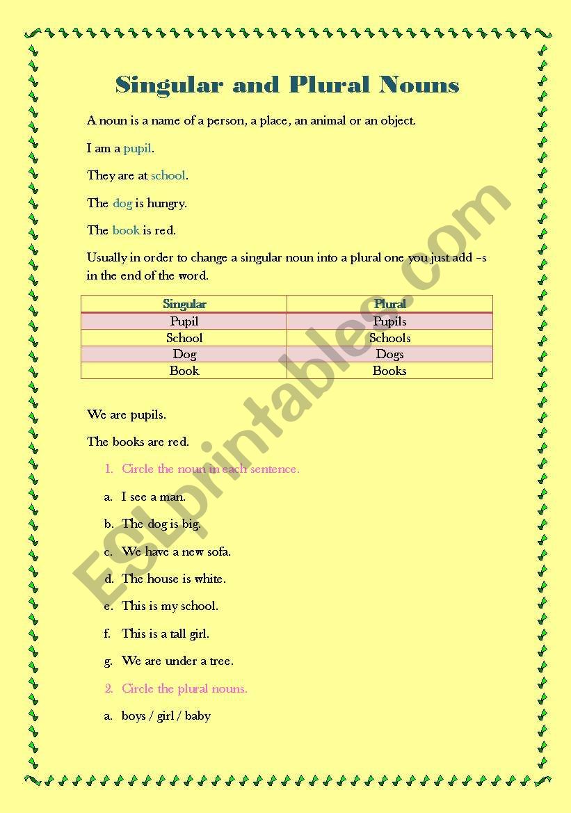 Singular and Plural Nouns worksheet