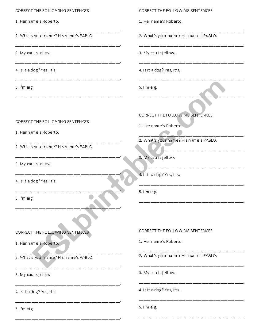 Error correction  worksheet