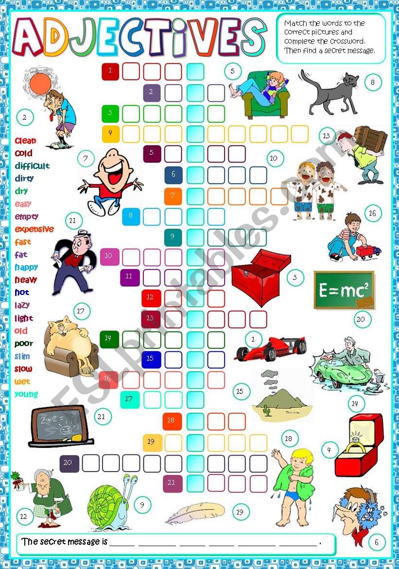Adjectives - CROSSWORD (B&W + KEY included)