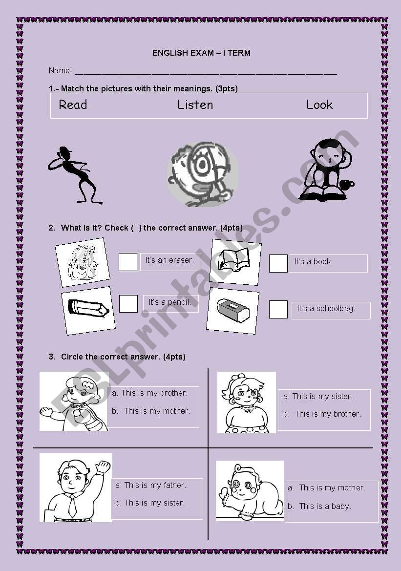 Exam for kids worksheet