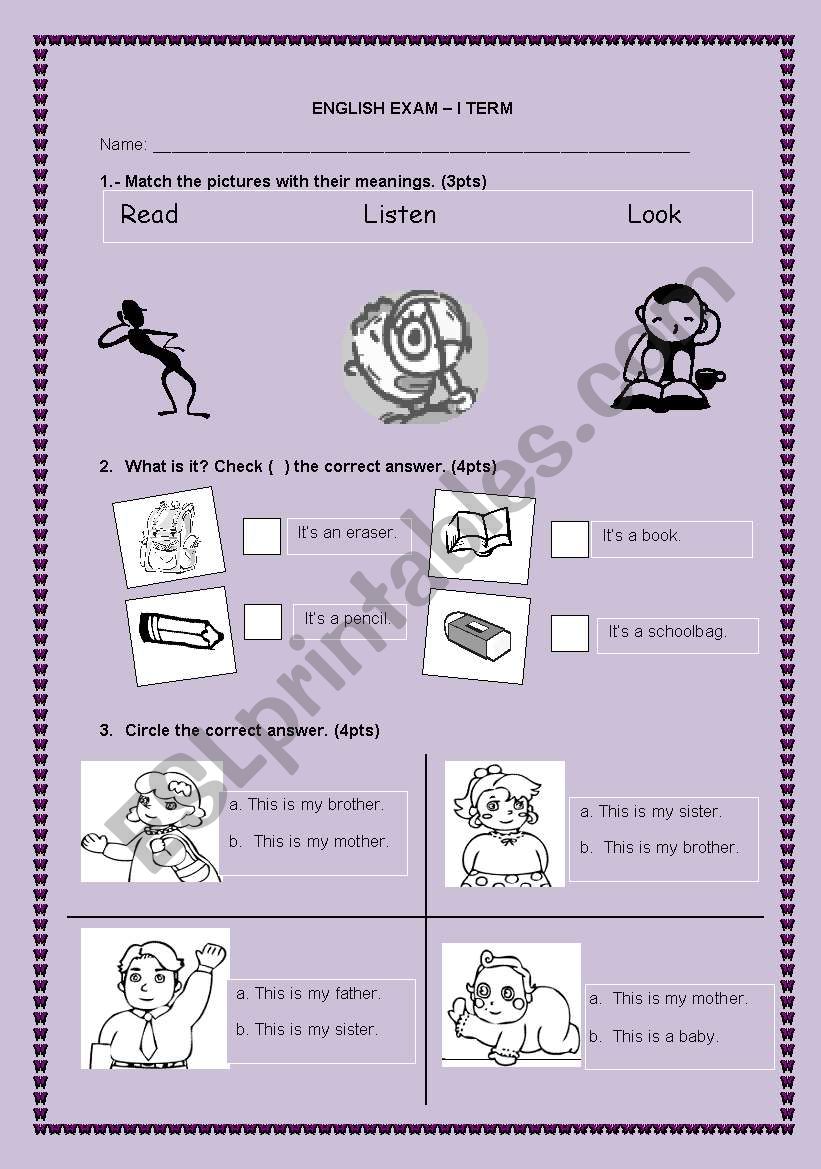 Exam for kids worksheet