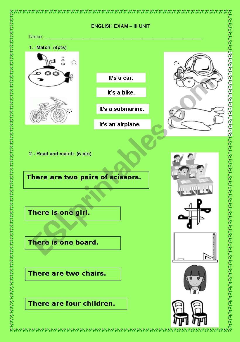 Exam for kids2 worksheet