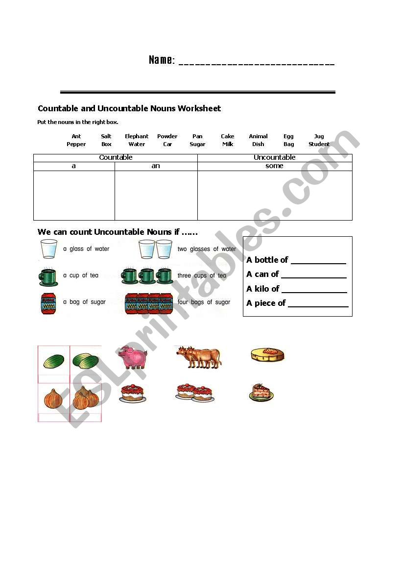 Countable and Uncountable worksheet
