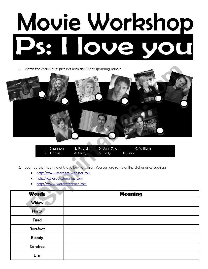 PS: I love you worksheet