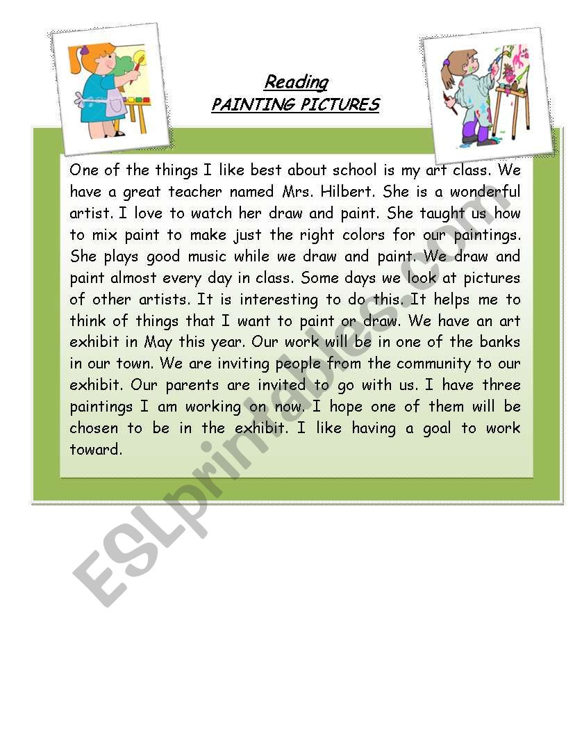 reading (painting pictures) worksheet