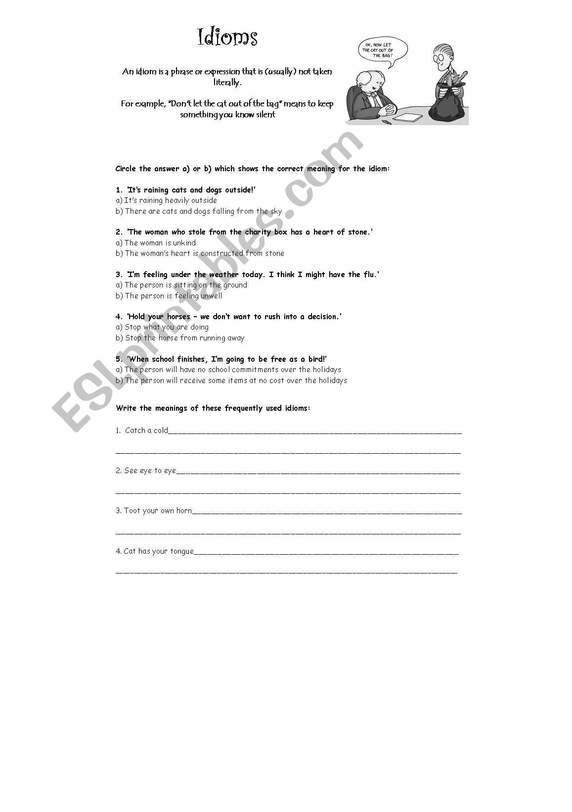 Idioms worksheet Idioms worksheet