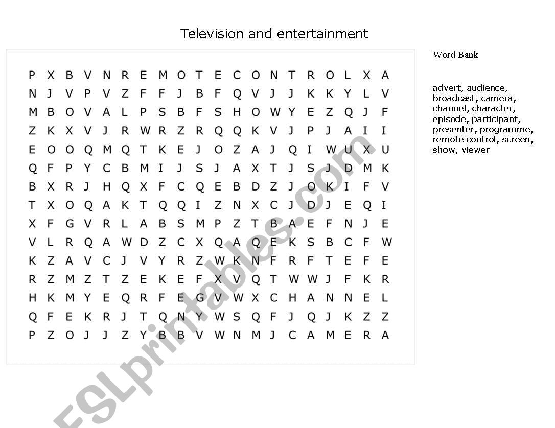 Television and entertainment worksheet