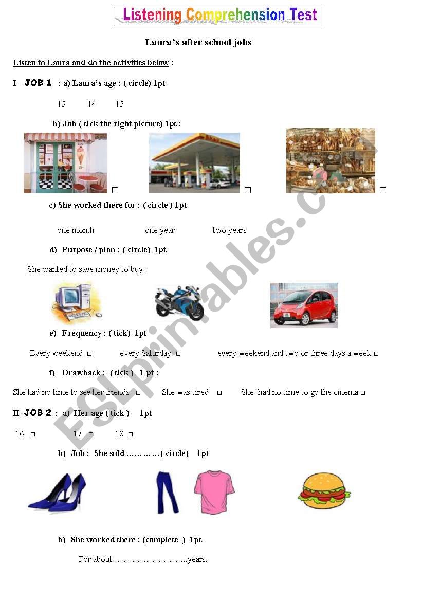 LauraÂ´s after school jobs  worksheet