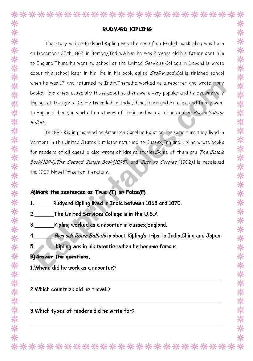 Reading Passage worksheet