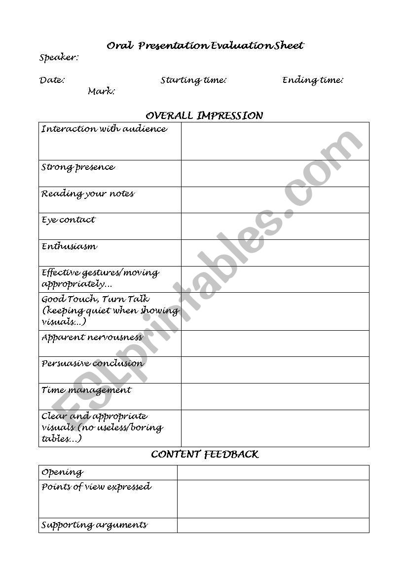 oral presentation evaluation sheet for teachers