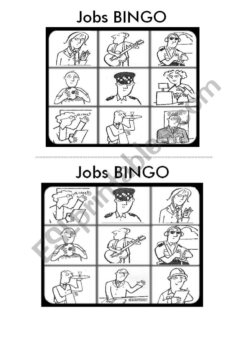 Jobs Bingo Cards worksheet