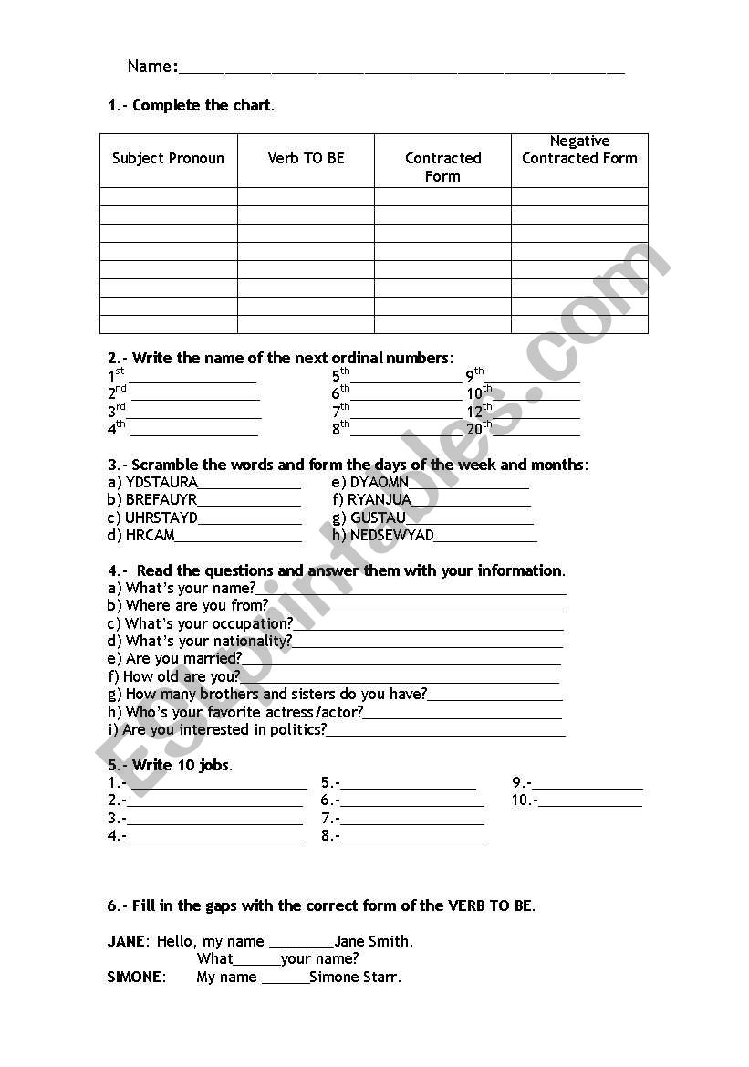 Basic English Exam worksheet