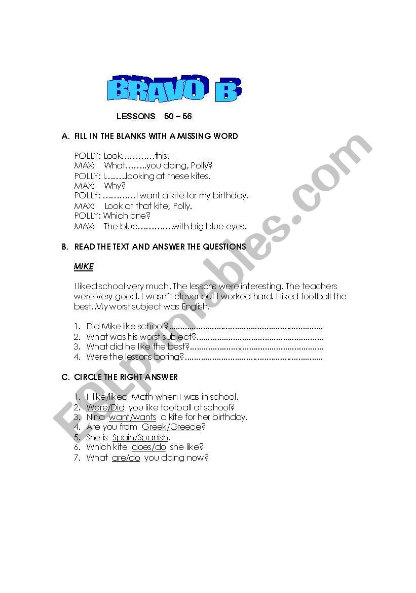 B junior exercises worksheet