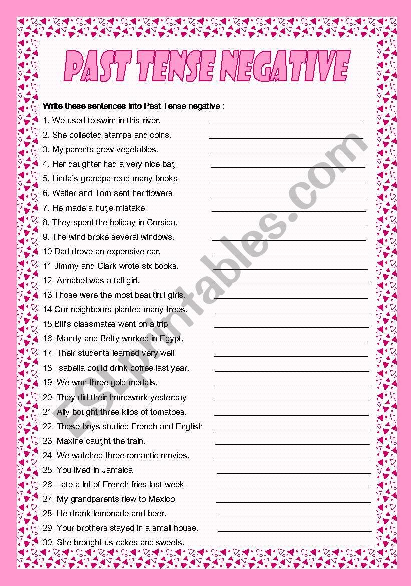 Past Tense negative worksheet