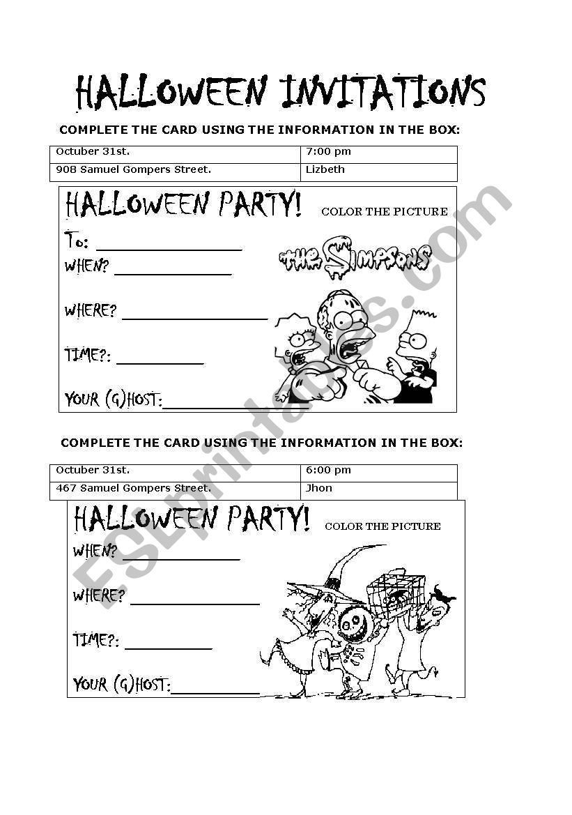 HOLLOWEEN INVITATIONS 1 worksheet