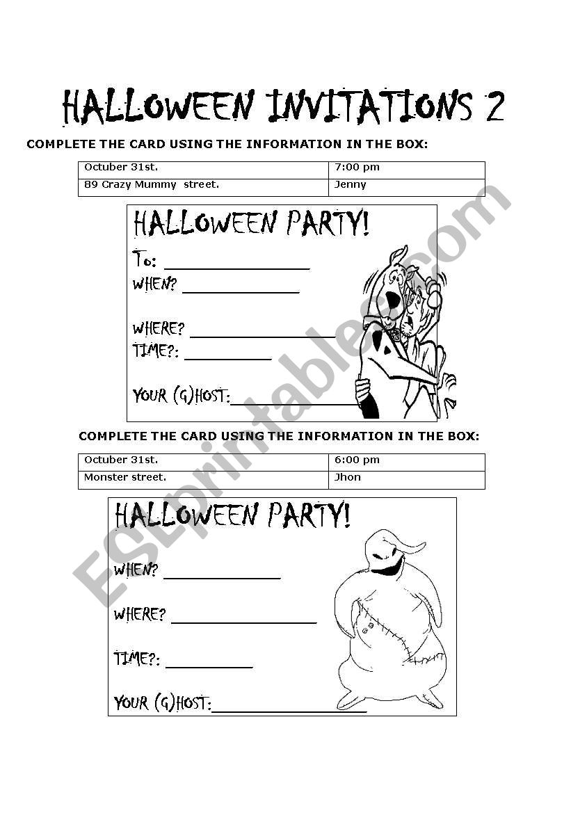 HALLOWEEN INVITATIONS 2 worksheet