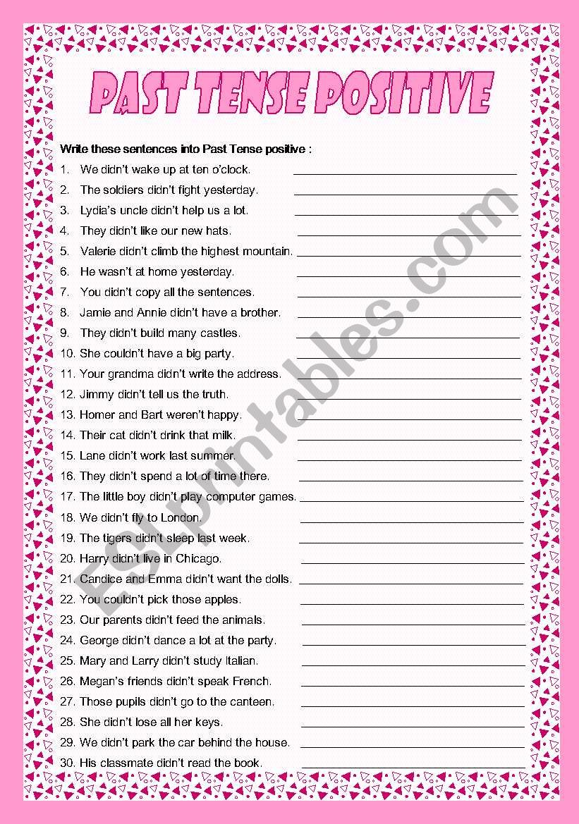 Past Tense positive worksheet