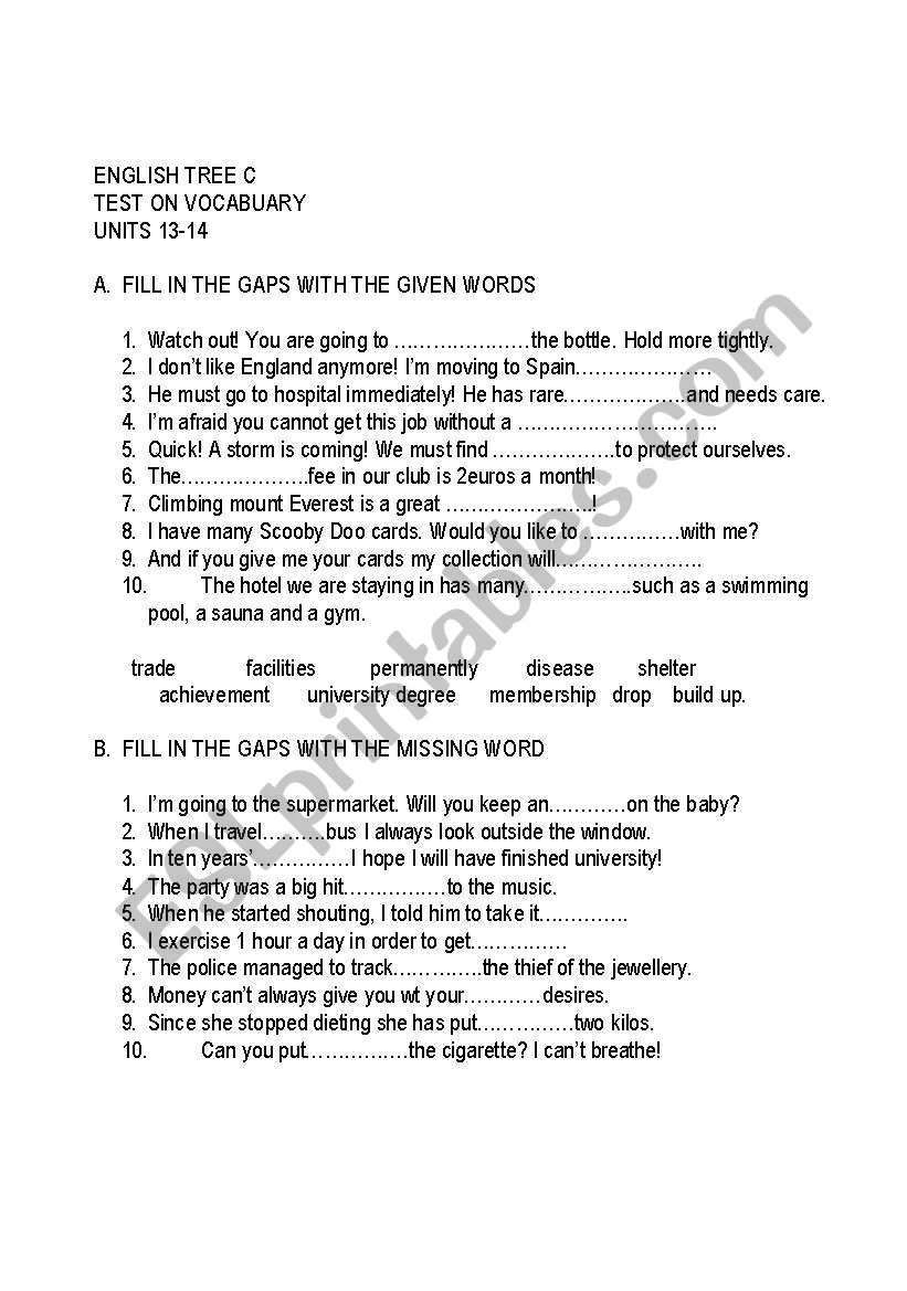 Intermediate vocabulary exercises