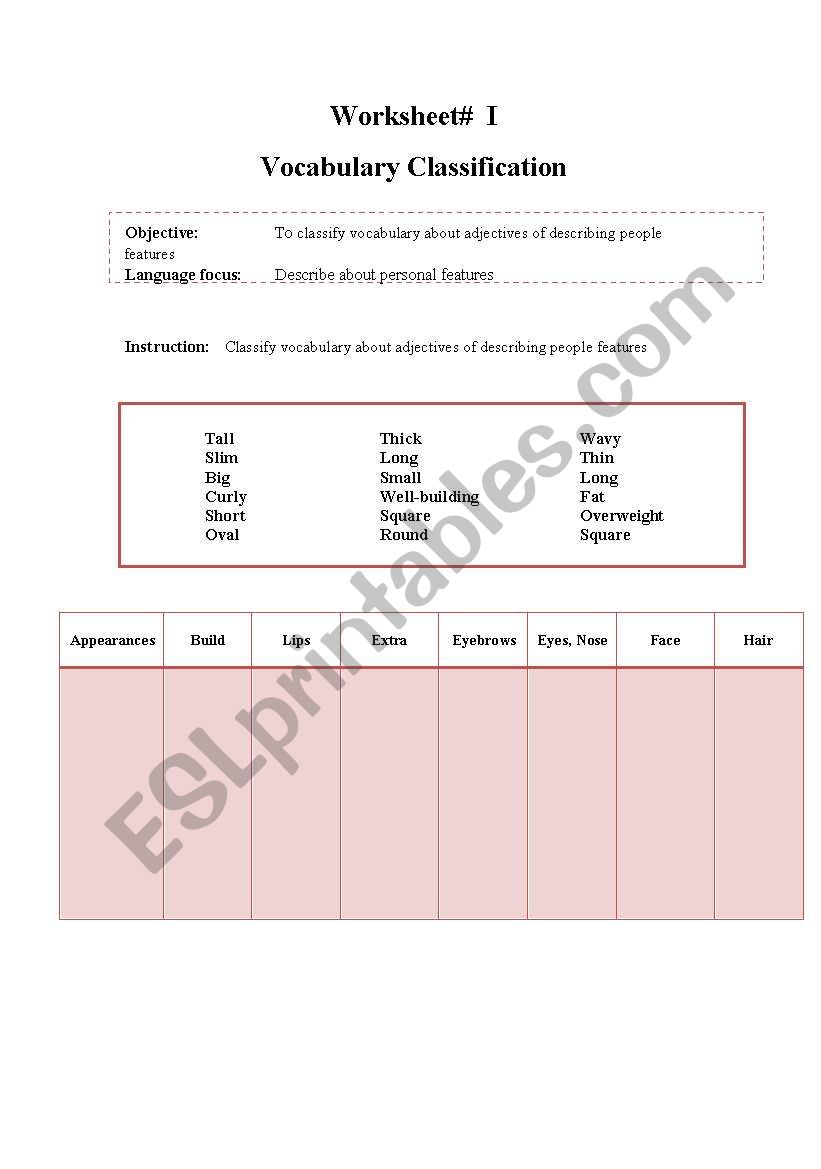 Describing people feature worksheet