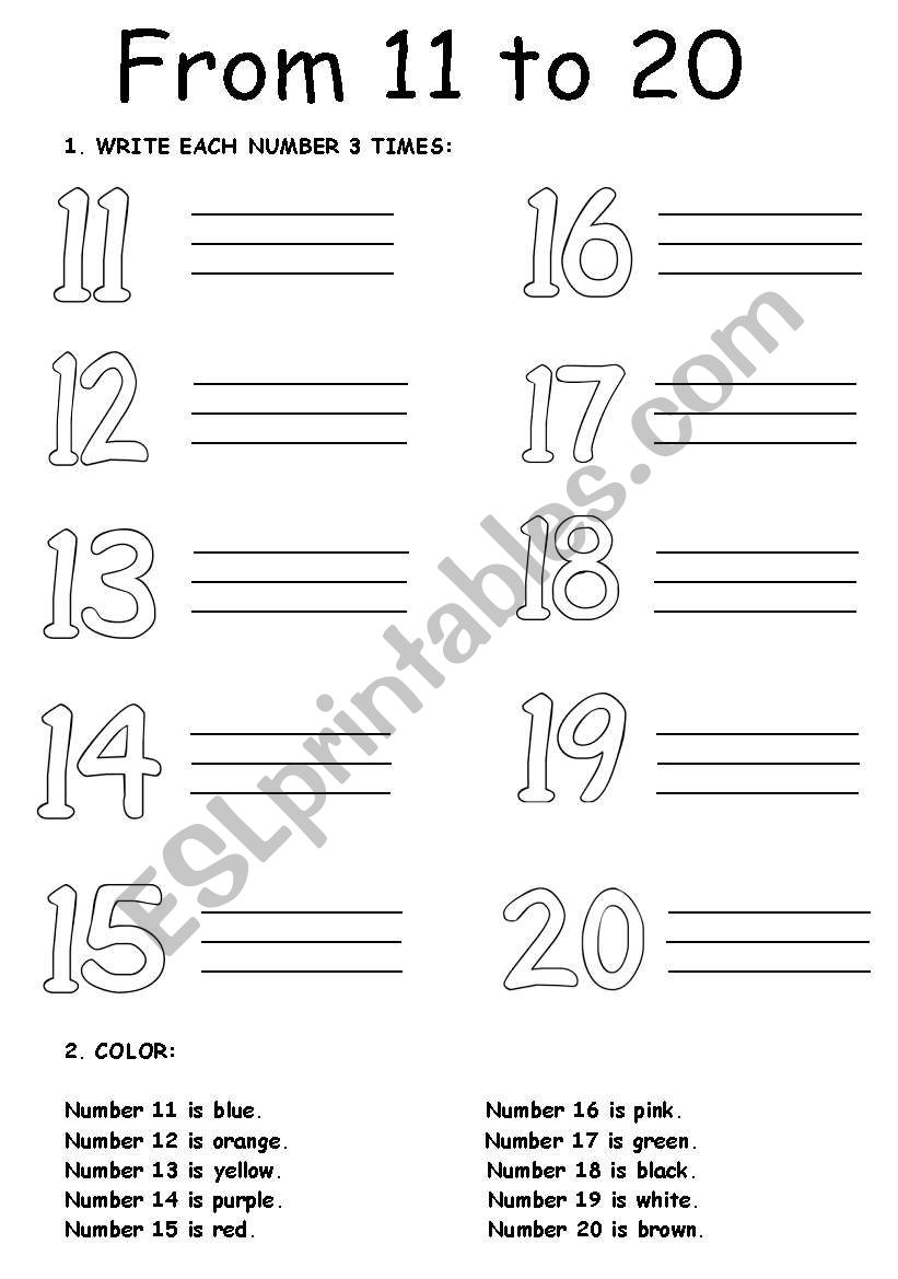 NUMBERS FROM 11 TO 20 worksheet