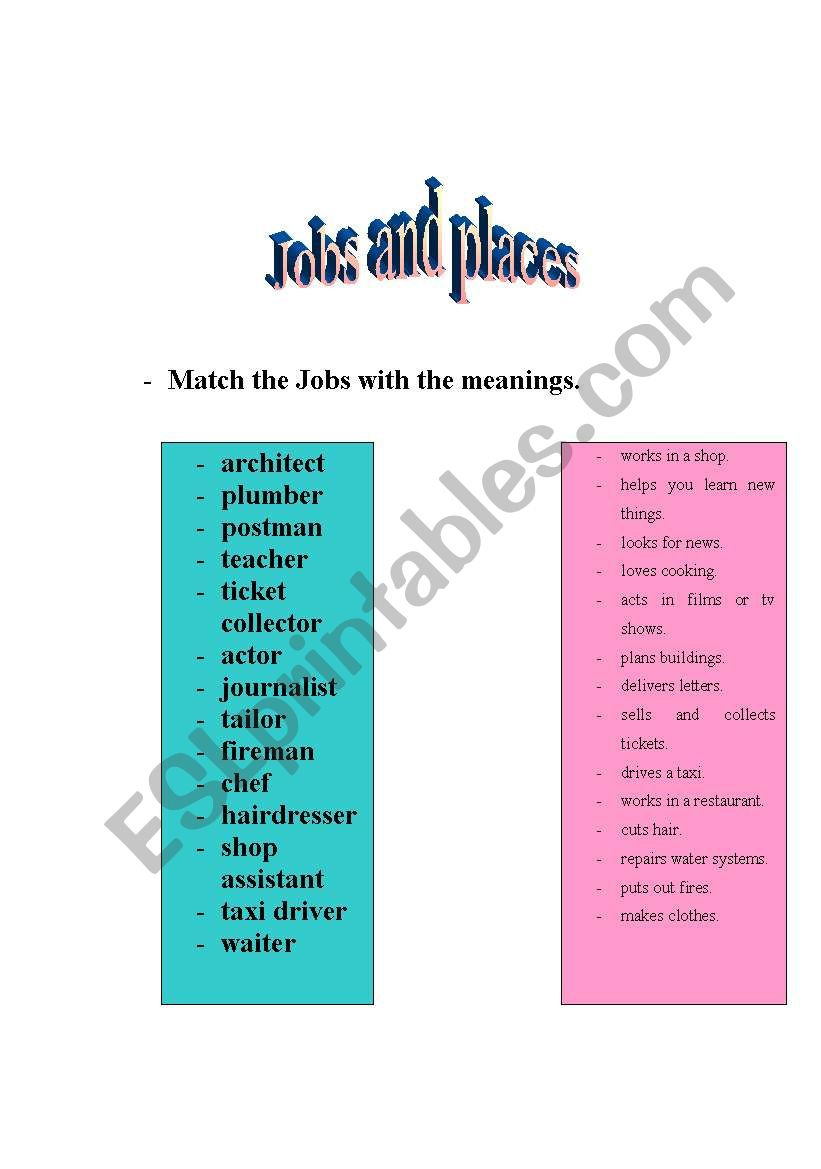 Jobs and places worksheet