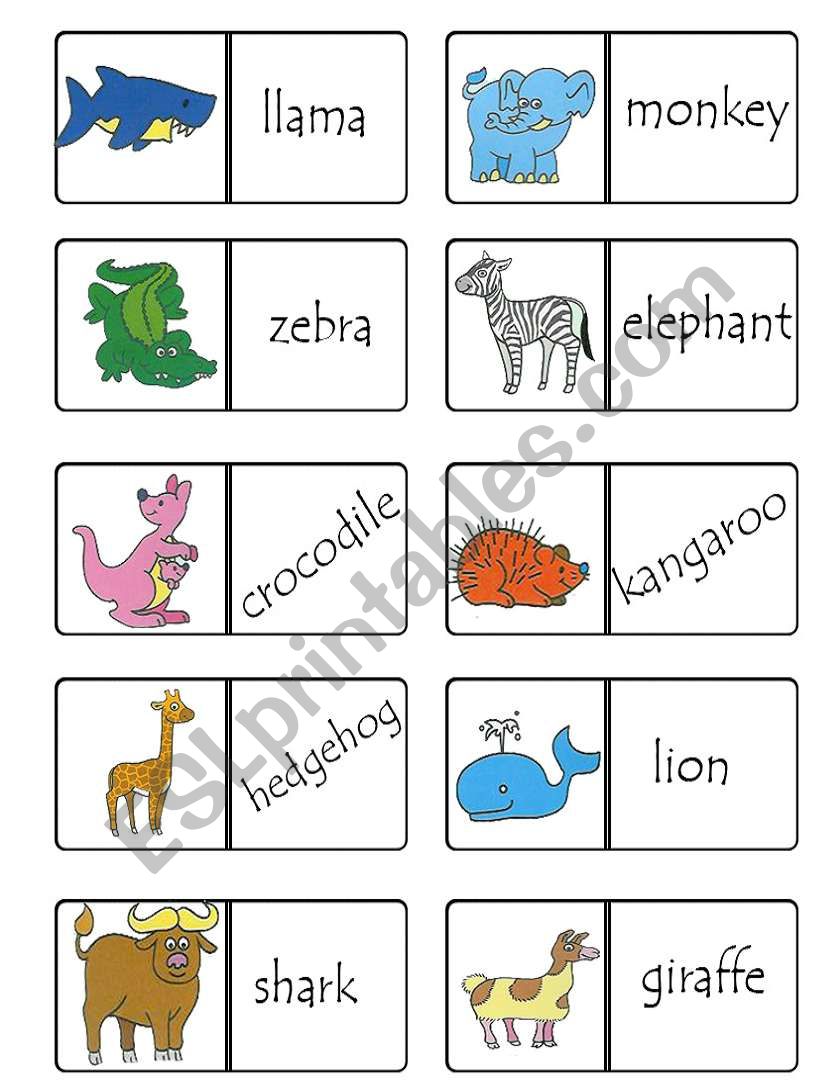 animals domino set 1 worksheet