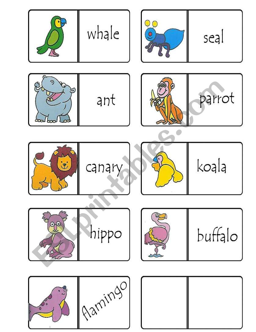 animals domino set 2 worksheet