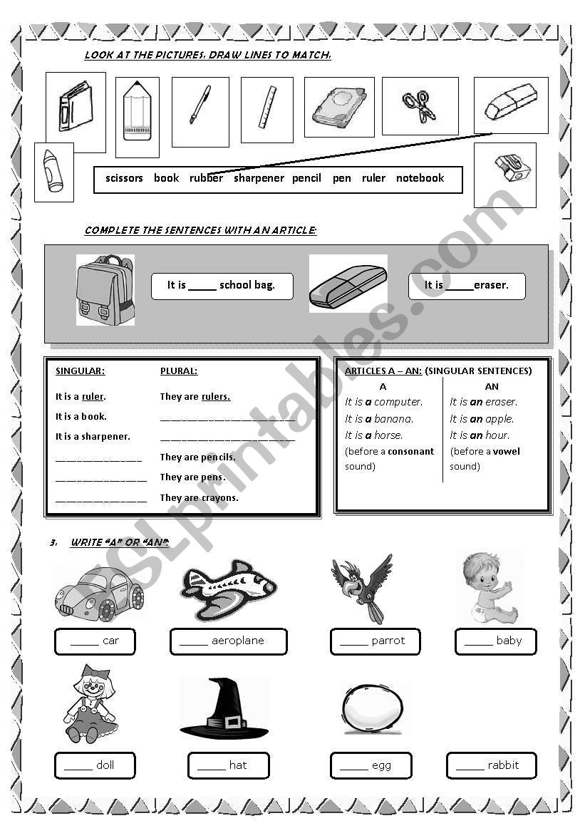 ARTICLES worksheet