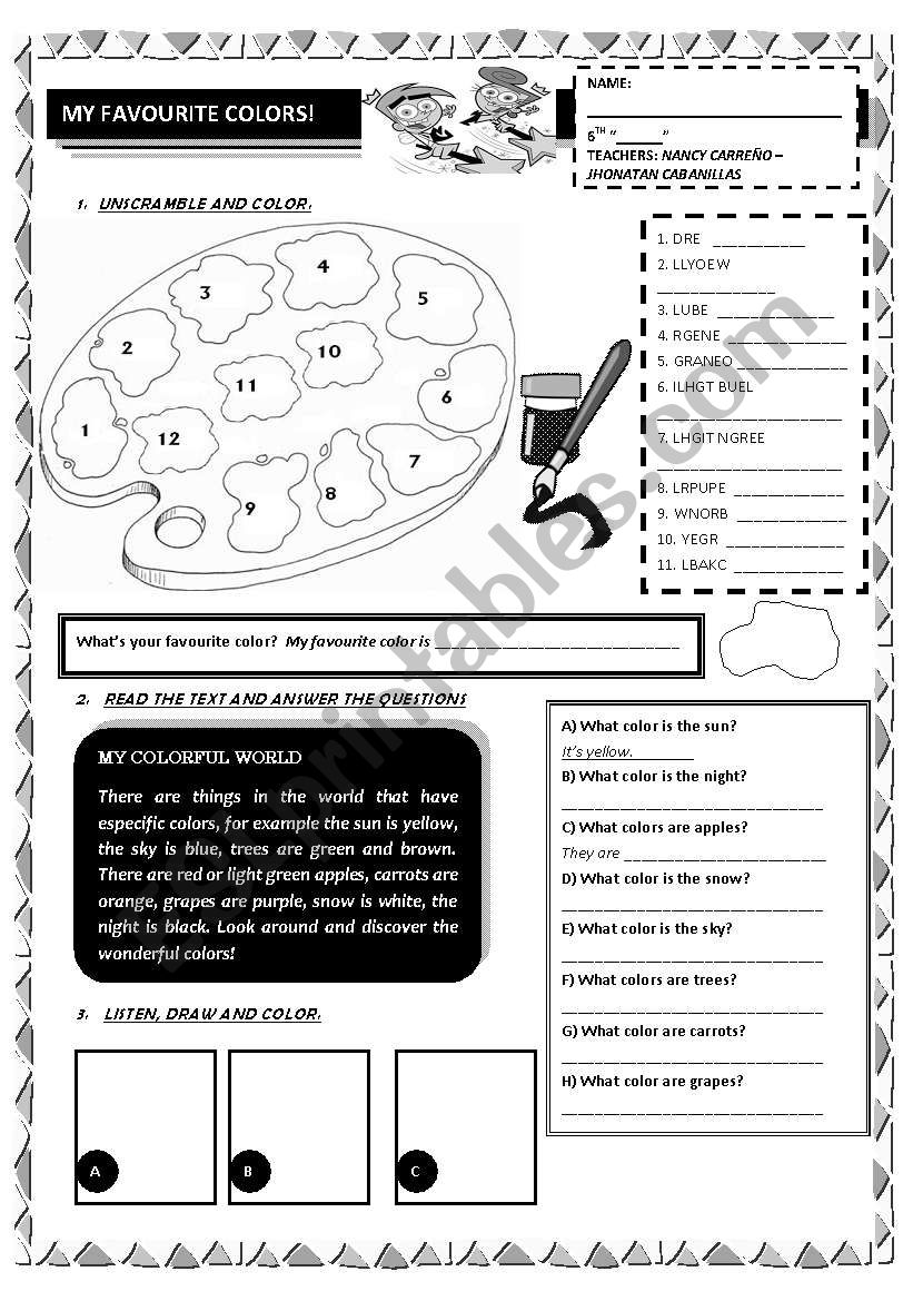 My favourite colours worksheet