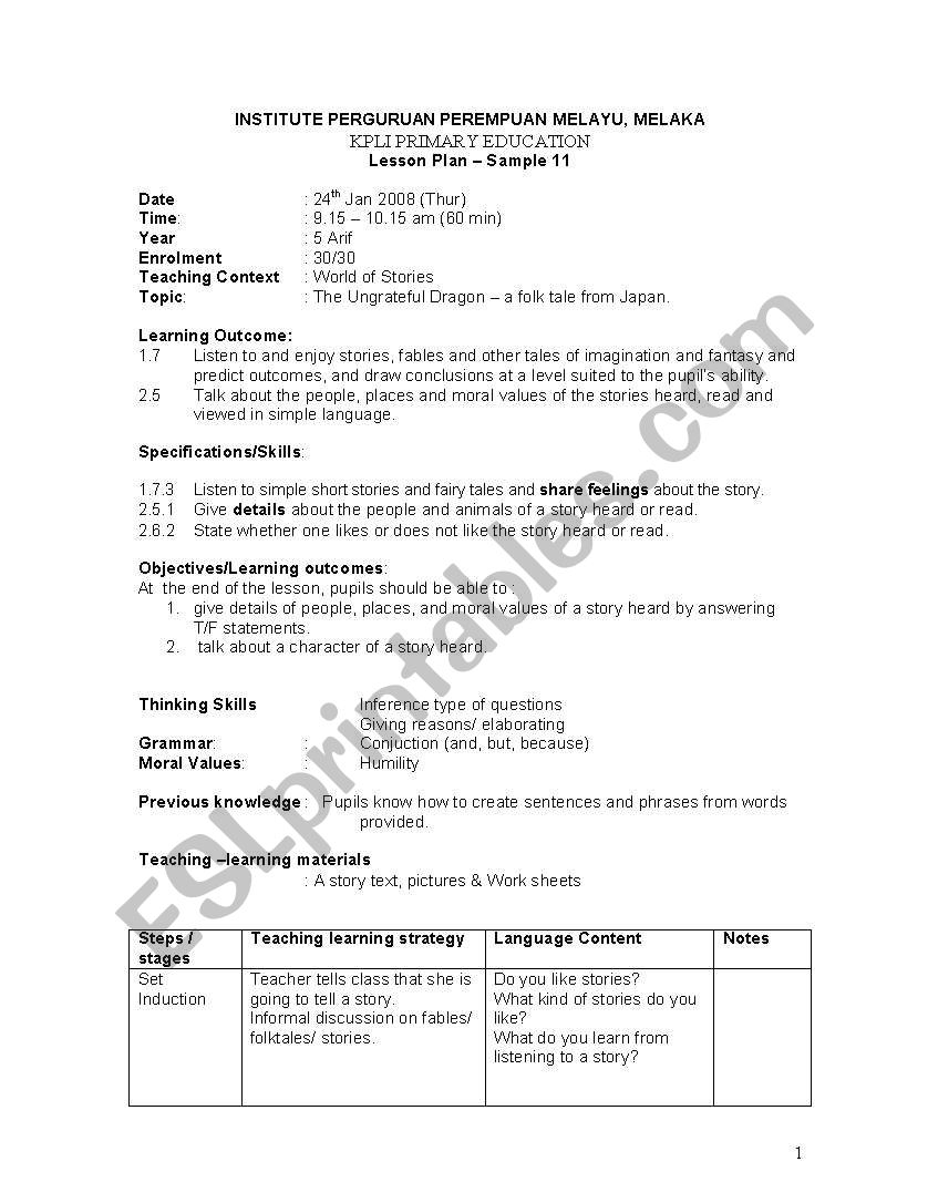 LESSON PLAN BI worksheet