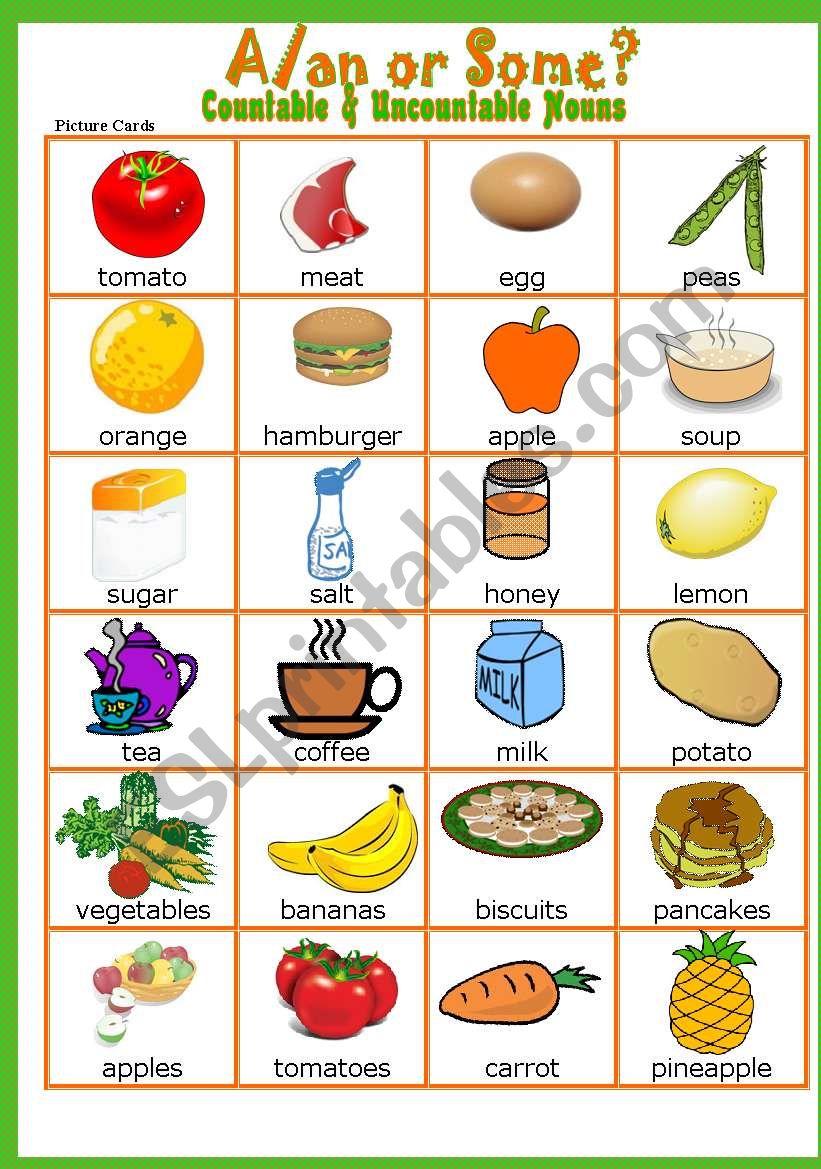 Countable&Uncountable Nouns #  A/an or Some Game # Instructions # Fully editable