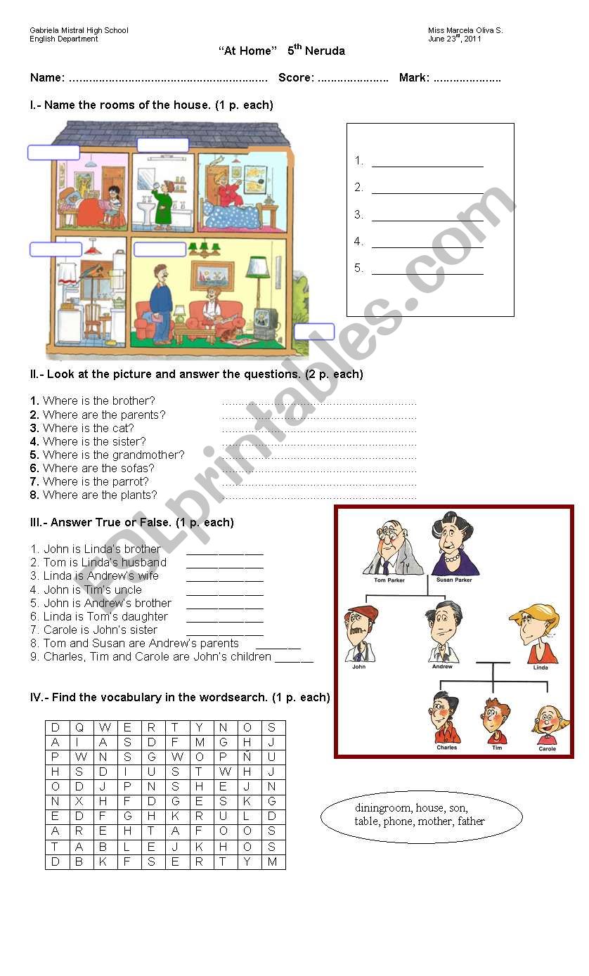 Family and home worksheet