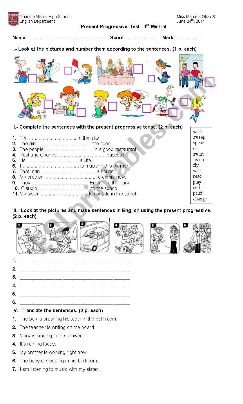 Progressive test worksheet