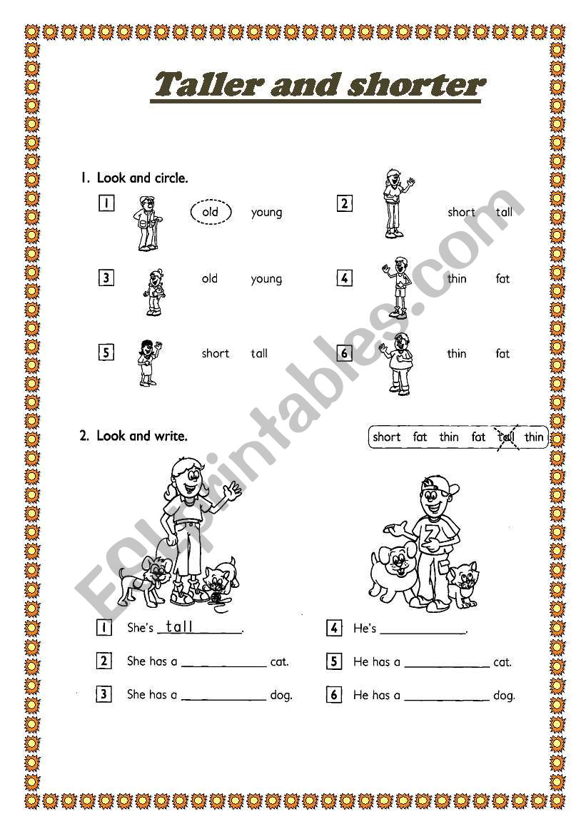 taller and shorter worksheet