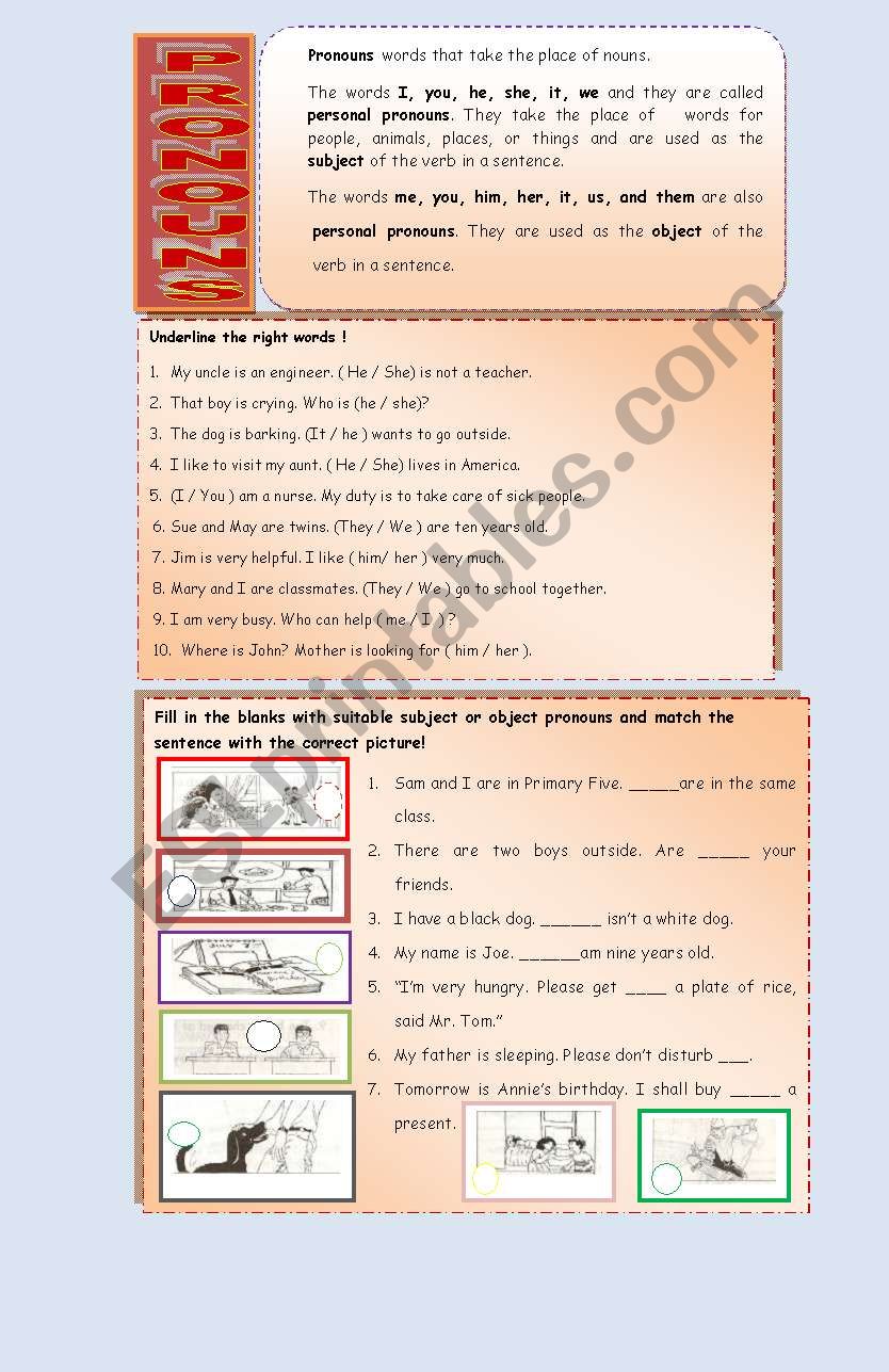 Subject and Object Pronouns worksheet