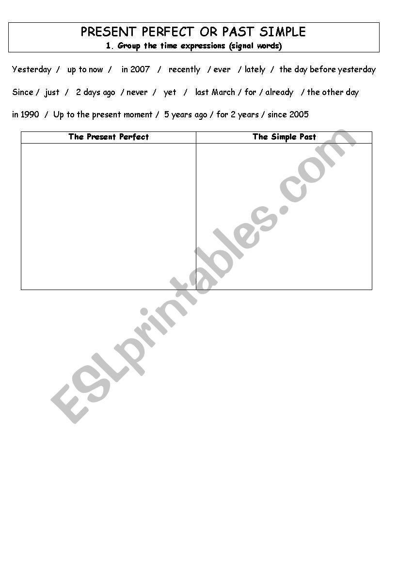 Present Perfect of Simple Past (signal words, since or for, irregular verbs)