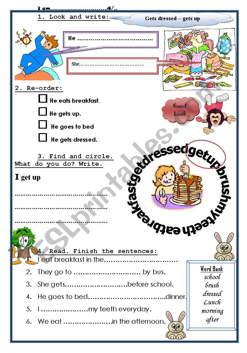 Daily routines worksheet