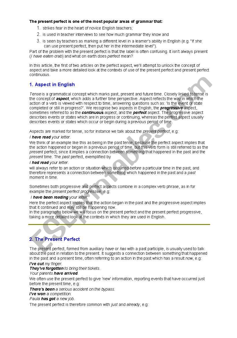 Present perfect worksheet