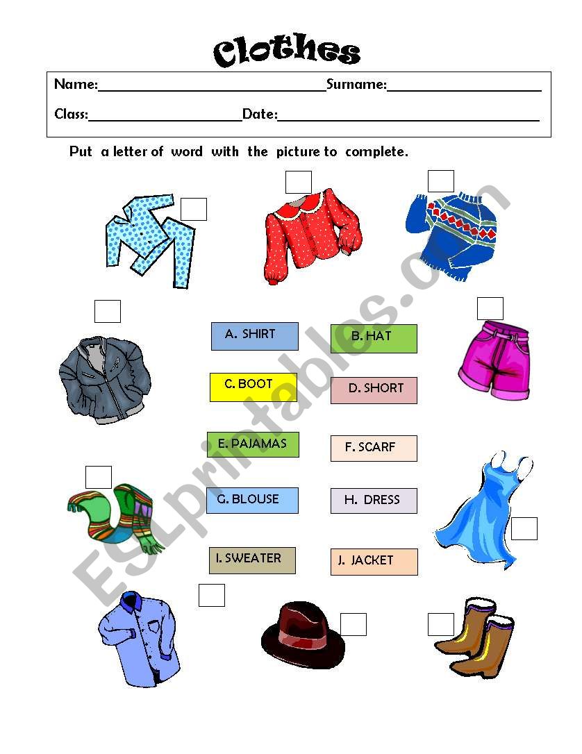 Clothes worksheet