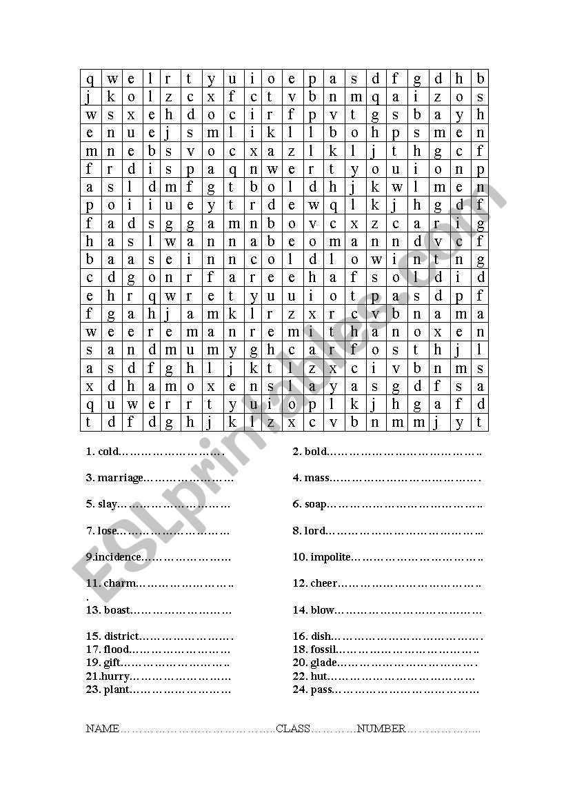 wordsearch worksheet