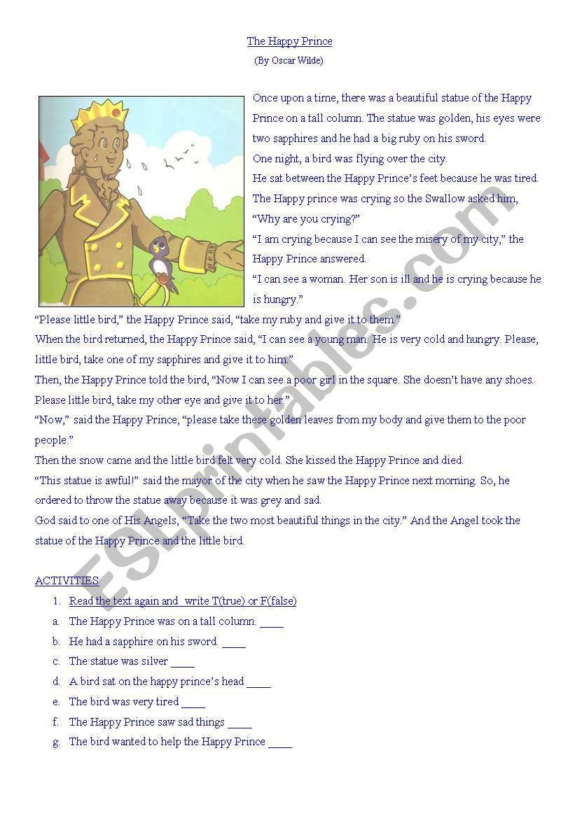 The Happy Prince worksheet