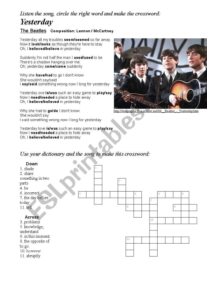 Yesterday - Beatles worksheet