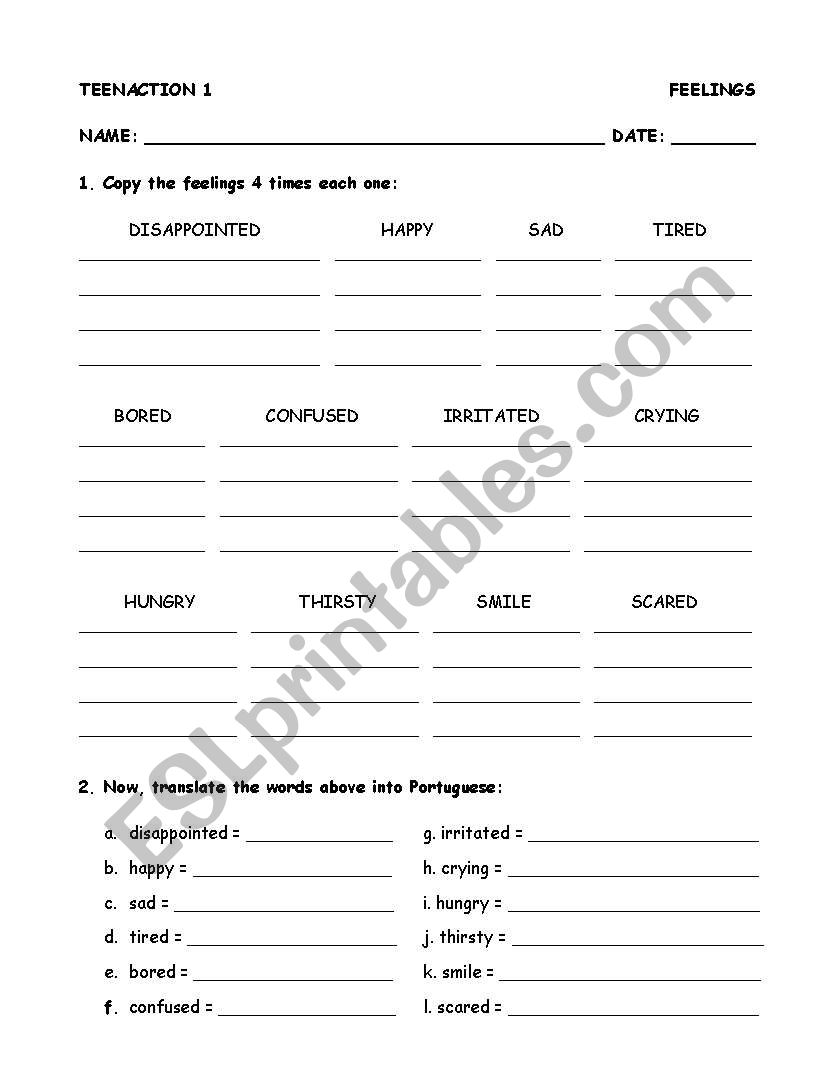 Feelings worksheet