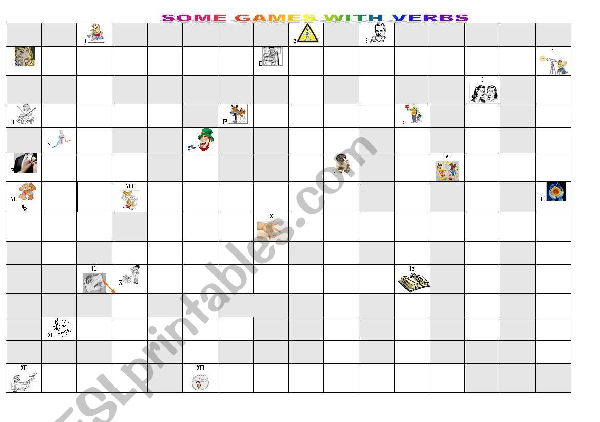 crossword action verbs & vocabulary exercise