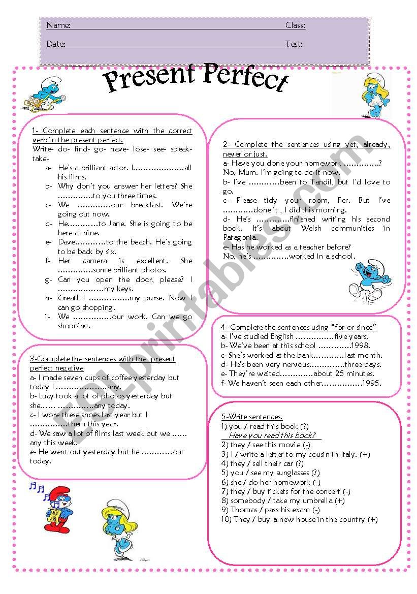 Present perfect worksheet